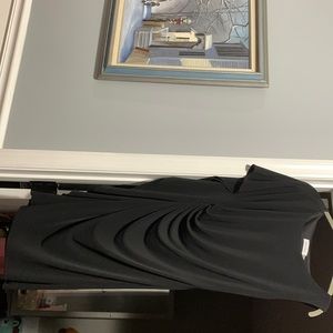 One sided drape CK dress w/ side rouching. Comfy & classy fit w/ forgiveness!